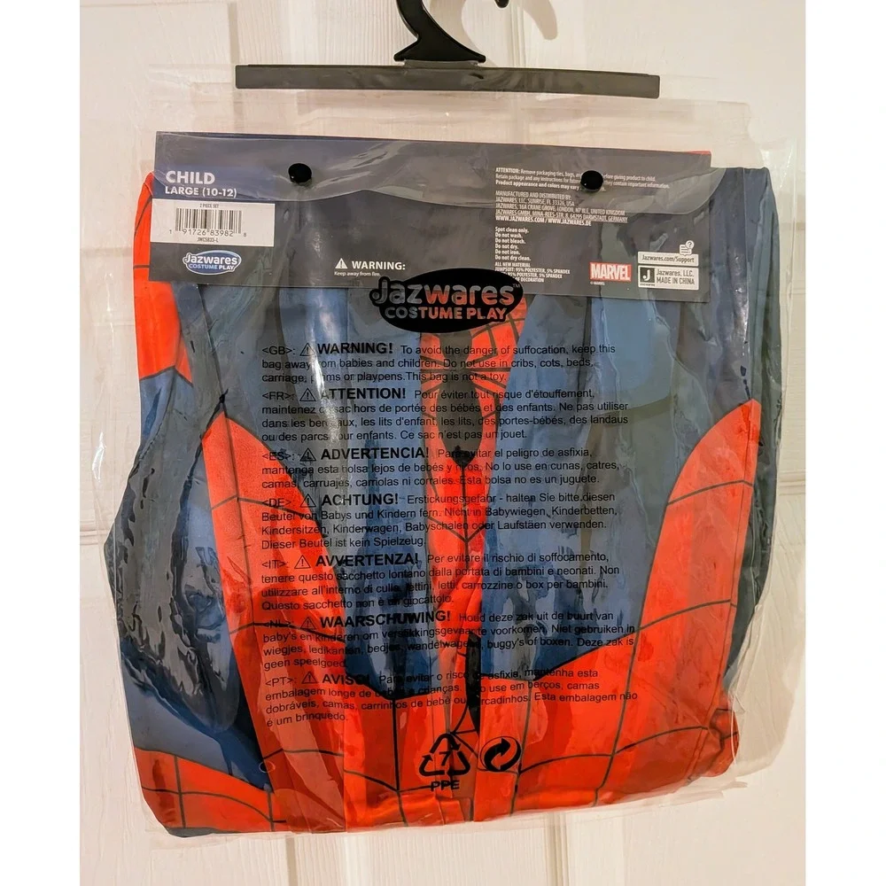 Marvel Spiderman Child Costume Spandex Zentai Suit Mask Large 10-12 Jazwares NEW